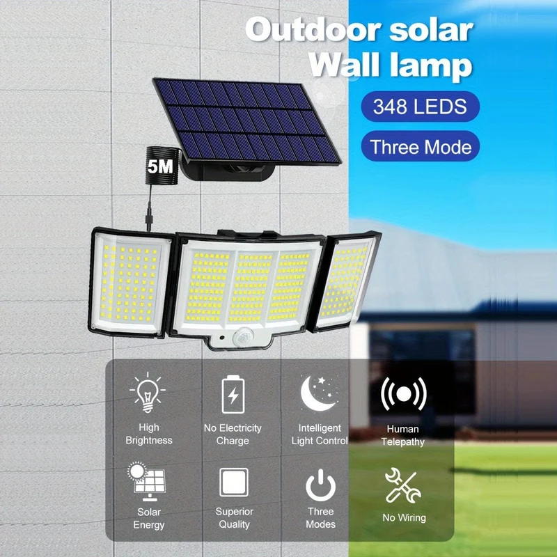 1/2 Pack Solarleuchten für den Außenbereich, 348 LED-Bewegungsmelderleuchten mit Fernbedienung, wasserdichte 3-Kopf-Sicherheitsleuchten, Solar-Flutwandleuchten mit 3 Modi für draußen, Garten, Terrasse, Hof