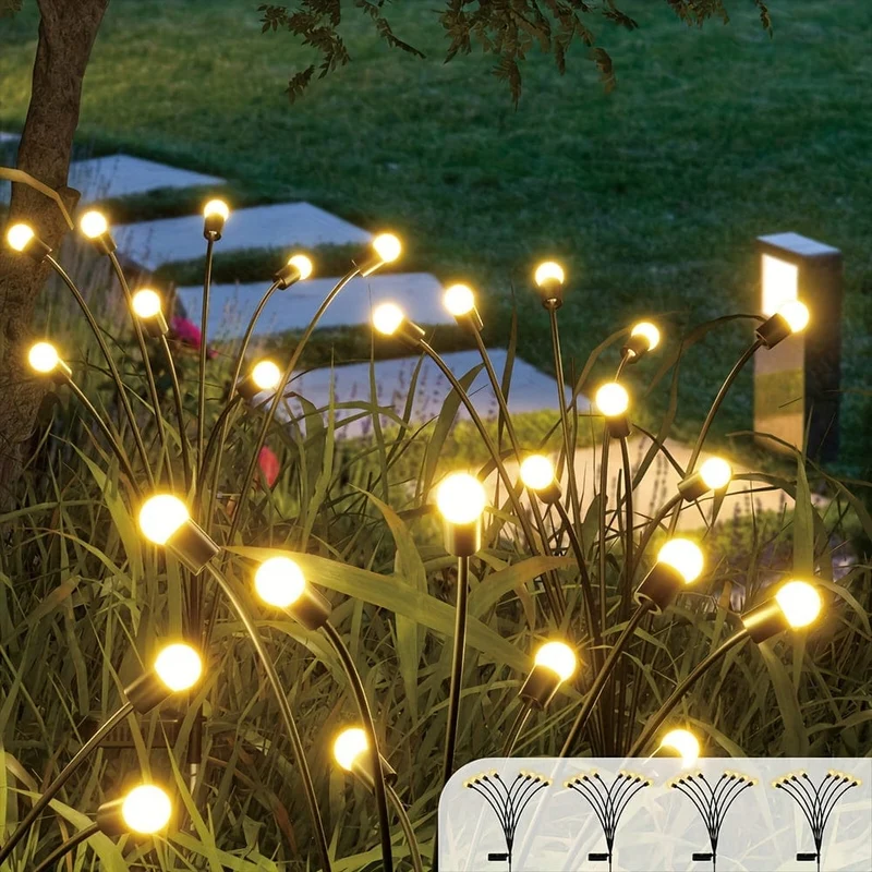 1/2er-Pack Solar-Glühwürmchen-Gartenleuchten, 16 LEDs, Solar-Außenleuchten, die sich durch den Wind bewegen, warmweiße, wasserdichte, solarbetriebene Garten-Dekorationsleuchten für Hof, Terrasse, Weg, Landschaft