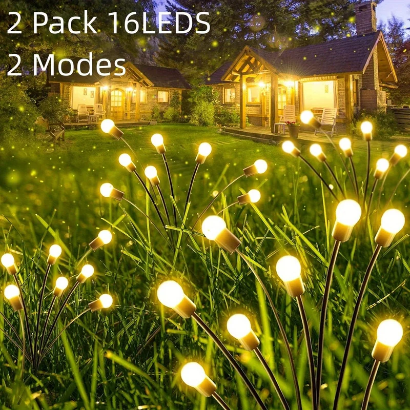 1/2er-Pack Solar-Glühwürmchen-Gartenleuchten, 16 LEDs, Solar-Außenleuchten, die sich durch den Wind bewegen, warmweiße, wasserdichte, solarbetriebene Garten-Dekorationsleuchten für Hof, Terrasse, Weg, Landschaft