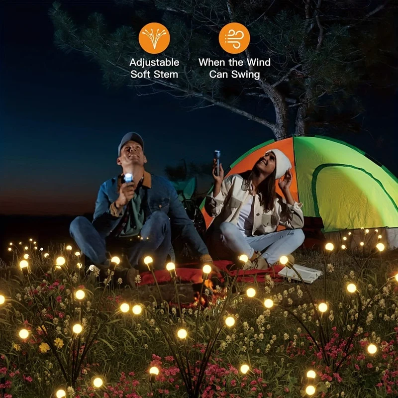 1/2er-Pack Solar-Glühwürmchen-Gartenleuchten, 16 LEDs, Solar-Außenleuchten, die sich durch den Wind bewegen, warmweiße, wasserdichte, solarbetriebene Garten-Dekorationsleuchten für Hof, Terrasse, Weg, Landschaft