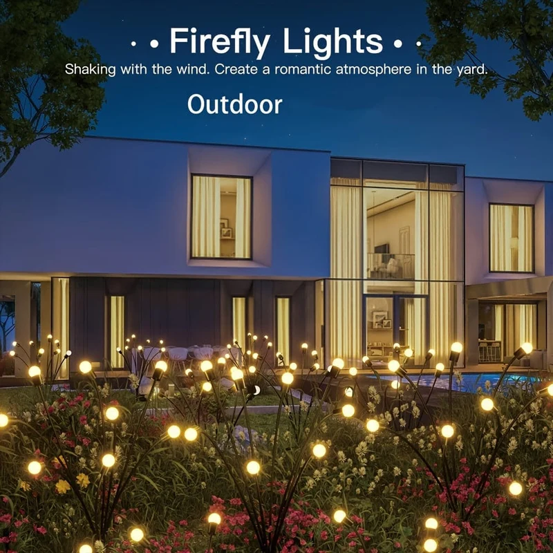 1/2er-Pack Solar-Glühwürmchen-Gartenleuchten, 16 LEDs, Solar-Außenleuchten, die sich durch den Wind bewegen, warmweiße, wasserdichte, solarbetriebene Garten-Dekorationsleuchten für Hof, Terrasse, Weg, Landschaft