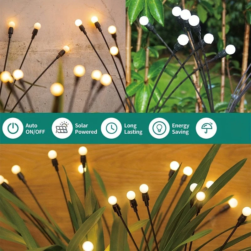 1/2er-Pack Solar-Glühwürmchen-Gartenleuchten, 16 LEDs, Solar-Außenleuchten, die sich durch den Wind bewegen, warmweiße, wasserdichte, solarbetriebene Garten-Dekorationsleuchten für Hof, Terrasse, Weg, Landschaft