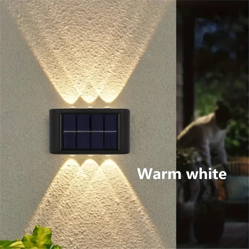 2 Packungen wasserdichte Solar-Wandleuchten für den Außenbereich, 6 LED-Leuchten, warmweiß, nordischer Stil, Terrassenbeleuchtung, Beleuchtung für Außenleuchten, Terrasse, Straße, Landschaftsbau, Zaun, Garage, Gartenwandleuchten