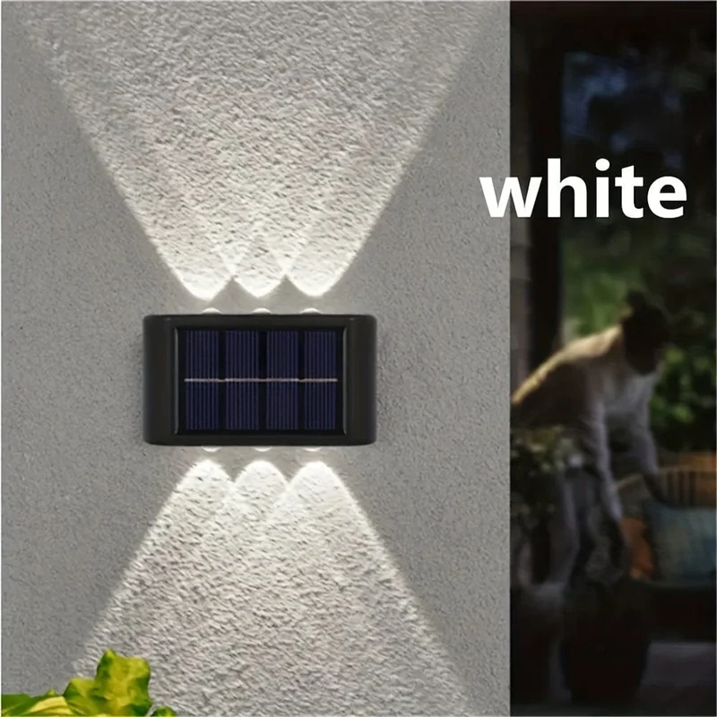 2 Packungen wasserdichte Solar-Wandleuchten für den Außenbereich, 6 LED-Leuchten, warmweiß, nordischer Stil, Terrassenbeleuchtung, Beleuchtung für Außenleuchten, Terrasse, Straße, Landschaftsbau, Zaun, Garage, Gartenwandleuchten
