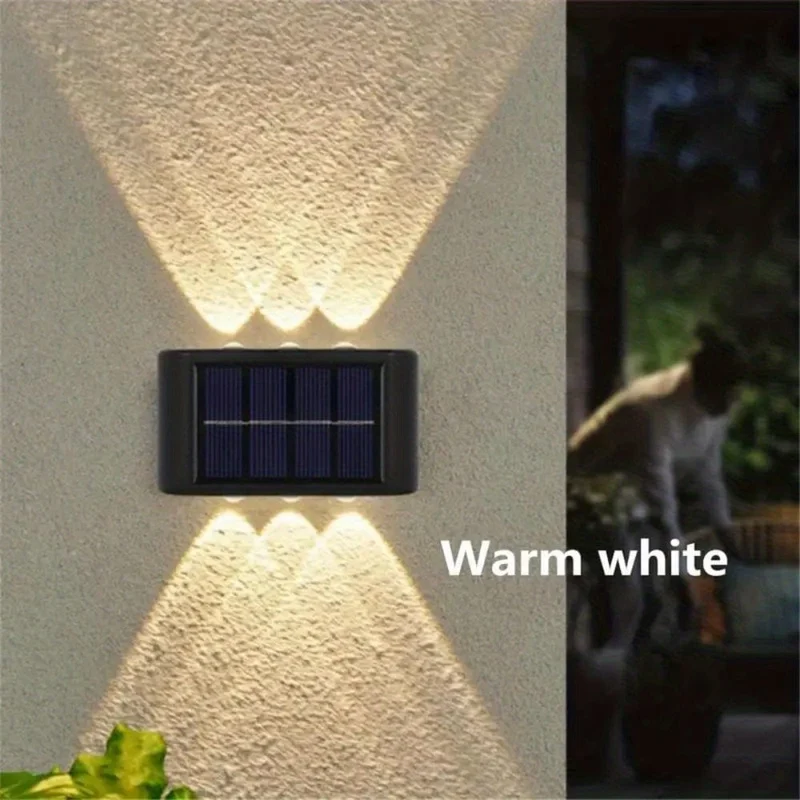 2 Packungen wasserdichte Solar-Wandleuchten für den Außenbereich, 6 LED-Leuchten, warmweiß, nordischer Stil, Terrassenbeleuchtung, Beleuchtung für Außenleuchten, Terrasse, Straße, Landschaftsbau, Zaun, Garage, Gartenwandleuchten