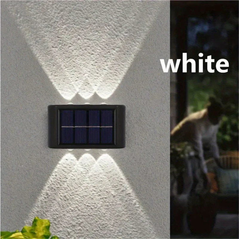 2 Packungen wasserdichte Solar-Wandleuchten für den Außenbereich, 6 LED-Leuchten, warmweiß, nordischer Stil, Terrassenbeleuchtung, Beleuchtung für Außenleuchten, Terrasse, Straße, Landschaftsbau, Zaun, Garage, Gartenwandleuchten