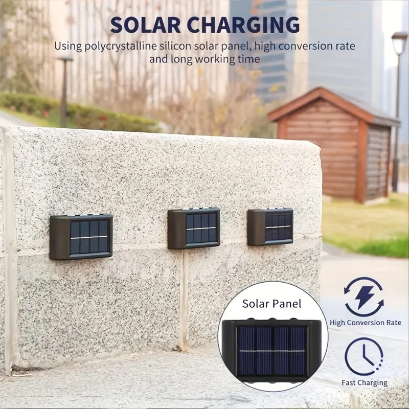 2 Packungen wasserdichte Solar-Wandleuchten für den Außenbereich, 6 LED-Leuchten, warmweiß, nordischer Stil, Terrassenbeleuchtung, Beleuchtung für Außenleuchten, Terrasse, Straße, Landschaftsbau, Zaun, Garage, Gartenwandleuchten