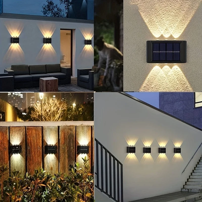 2 Packungen wasserdichte Solar-Wandleuchten für den Außenbereich, 6 LED-Leuchten, warmweiß, nordischer Stil, Terrassenbeleuchtung, Beleuchtung für Außenleuchten, Terrasse, Straße, Landschaftsbau, Zaun, Garage, Gartenwandleuchten