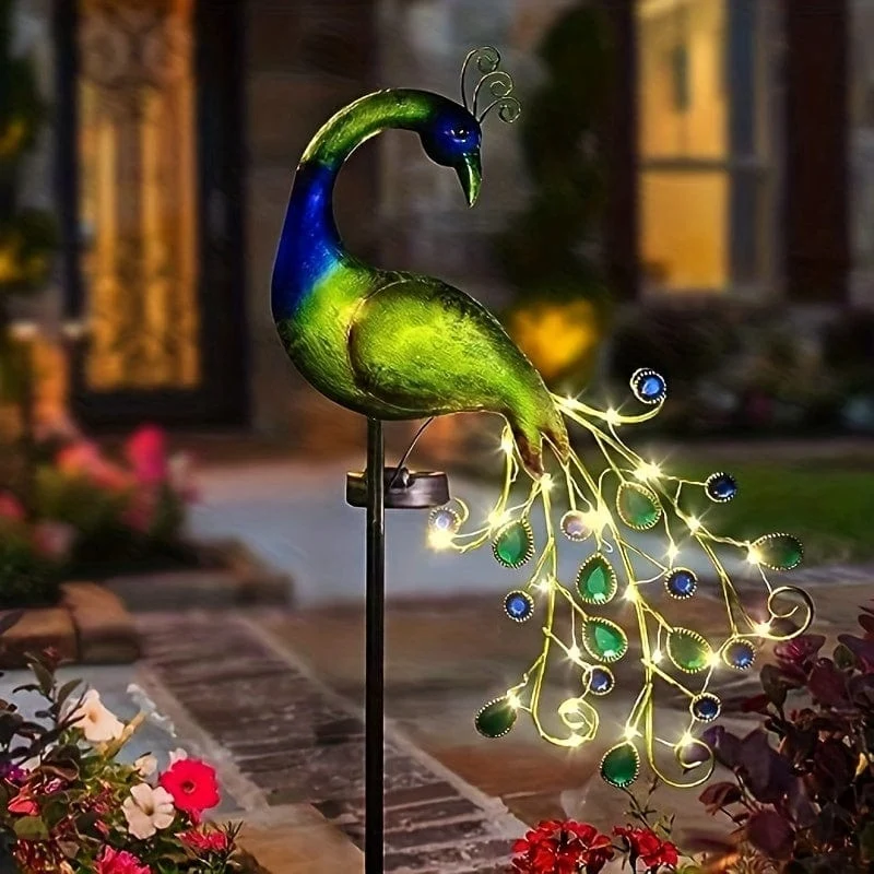 1 Stück Pfau Solar-Gartenleuchte, wasserdicht für den Außenbereich, Gartendekoration aus Metall, Solar-Außenrasenleuchte, Hofdekoration