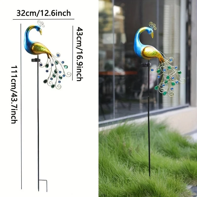 1 Stück Pfau Solar-Gartenleuchte, wasserdicht für den Außenbereich, Gartendekoration aus Metall, Solar-Außenrasenleuchte, Hofdekoration