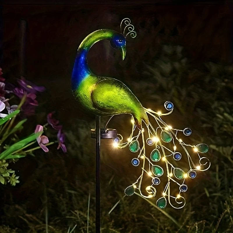 1 Stück Pfau Solar-Gartenleuchte, wasserdicht für den Außenbereich, Gartendekoration aus Metall, Solar-Außenrasenleuchte, Hofdekoration