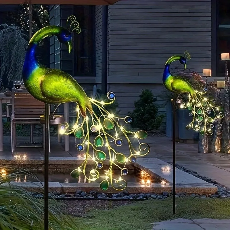 1 Stück Pfau Solar-Gartenleuchte, wasserdicht für den Außenbereich, Gartendekoration aus Metall, Solar-Außenrasenleuchte, Hofdekoration