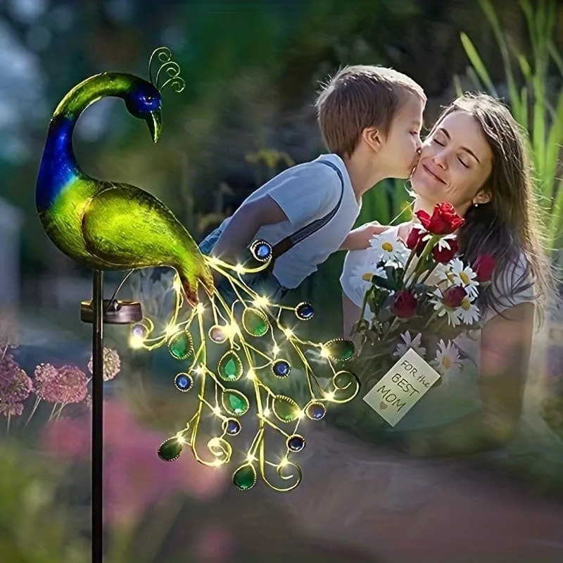 1 Stück Pfau Solar-Gartenleuchte, wasserdicht für den Außenbereich, Gartendekoration aus Metall, Solar-Außenrasenleuchte, Hofdekoration