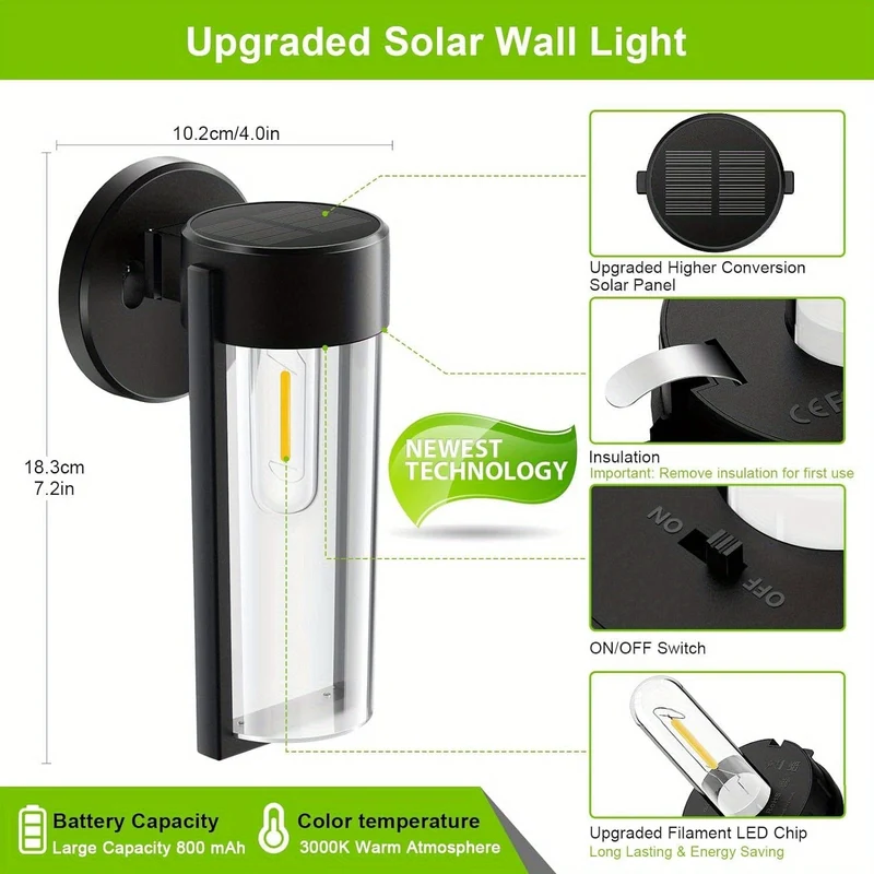 2 Stück Solar-Deck-Lichter, Solar-Zaun-Lichter für den Außenbereich, automatisches Ein-/Ausschalten, wasserdichte Wandmontage, dekorative Lichter für Wandzaun, Terrasse, Post, Hof, Veranda