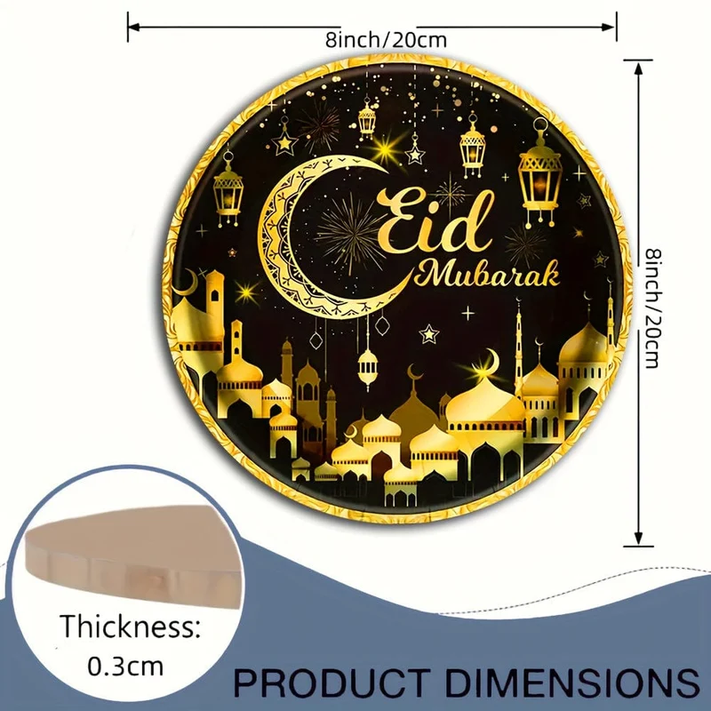 1 rundes Holzschild zum Aufhängen, Ramadan-Holzschild zum Aufhängen, Haustür, Veranda, Wohnzimmer, Schlafzimmer, Heimdekoration, rustikale Wandkunst-Dekoration, Frühlingsdekoration für drinnen und draußen, Eid al-Adha-Dekoration