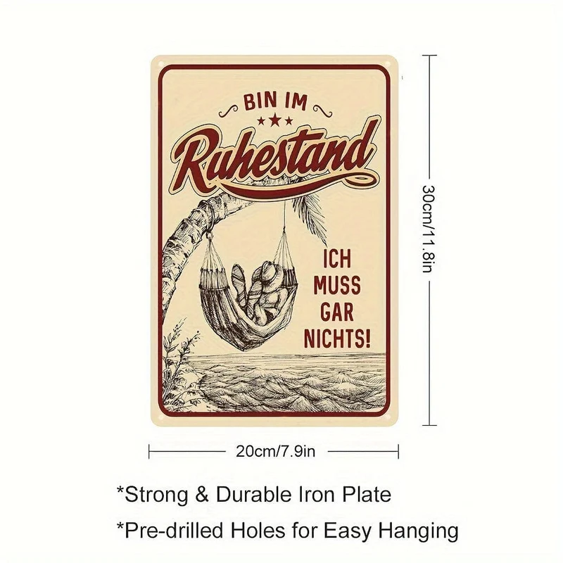 1 Stück Aluminium-Ruhestandsschilder, dekoratives Blechschild als Geschenk für Rentner „BIN IM Ruhestand-Ich muss Gar Nichts“ 20*30CM