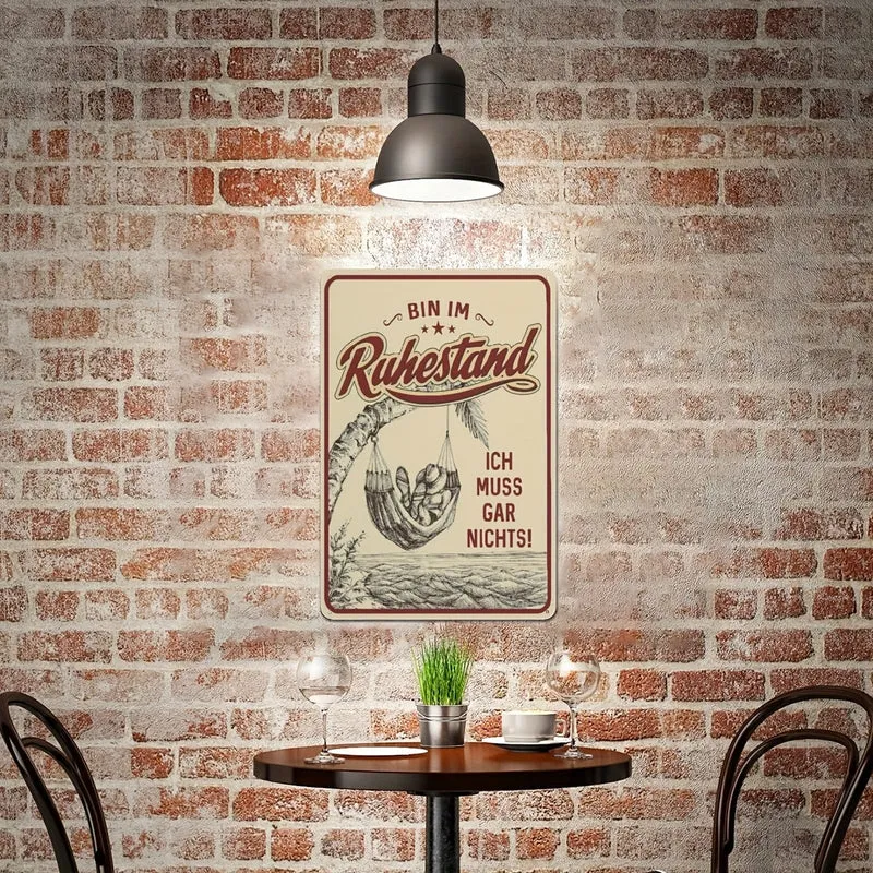 1 Stück Aluminium-Ruhestandsschilder, dekoratives Blechschild als Geschenk für Rentner „BIN IM Ruhestand-Ich muss Gar Nichts“ 20*30CM