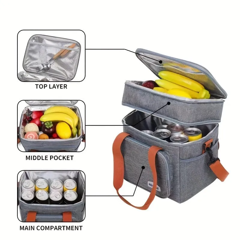 Wiederverwendbare, doppellagige, isolierte Lunchtasche – perfekt für Arbeit, Picknick, Schule oder Reisen.