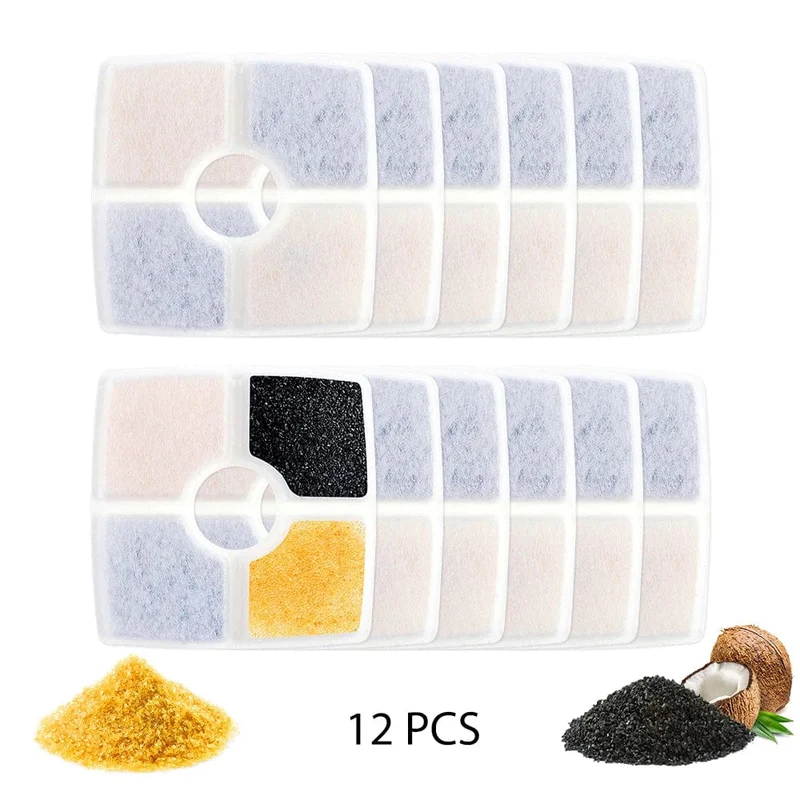 4/6/8/12 Stück quadratische Ersatzfilter für Katzentrinkbrunnen, Dreifach-Filtrationssystem, Filter für Katzenwasserspender