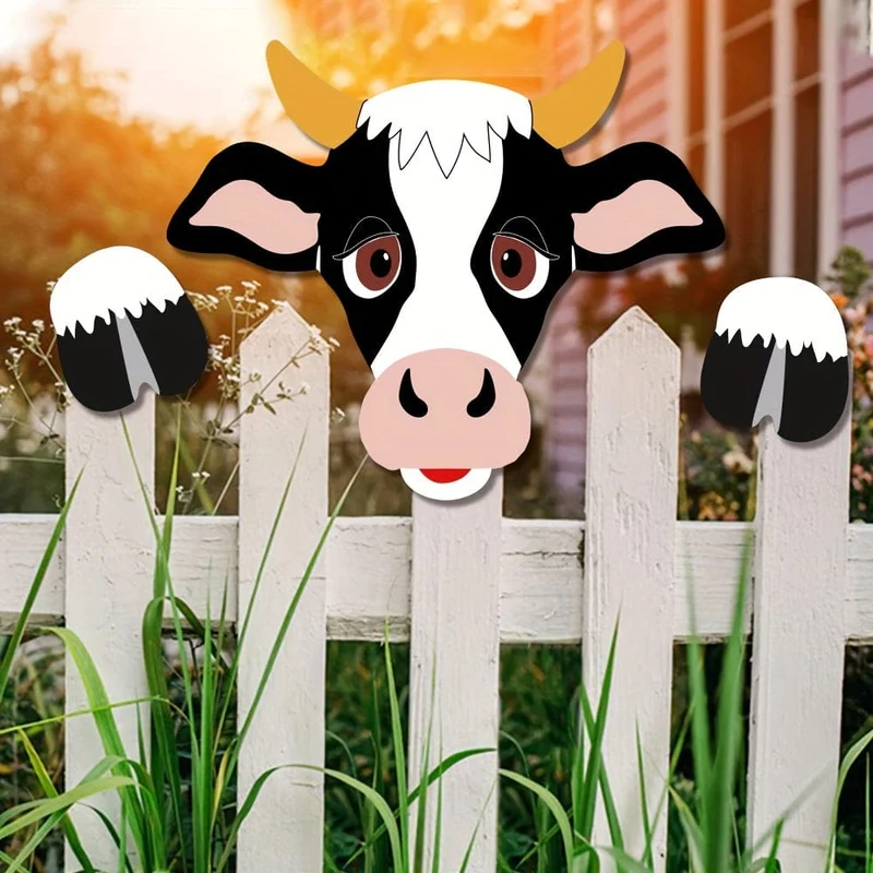 1 Stück 27.94 cm Kuh Kuh Denim Kuh Thema dekorativer Zaun Spähdekoration verdickte PVC-Platte Kuhzaun Peeker Bauernhof Tier Hof Scheune Garten Kunst Land Land