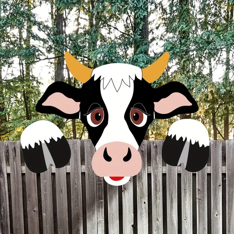 1 Stück 27.94 cm Kuh Kuh Denim Kuh Thema dekorativer Zaun Spähdekoration verdickte PVC-Platte Kuhzaun Peeker Bauernhof Tier Hof Scheune Garten Kunst Land Land