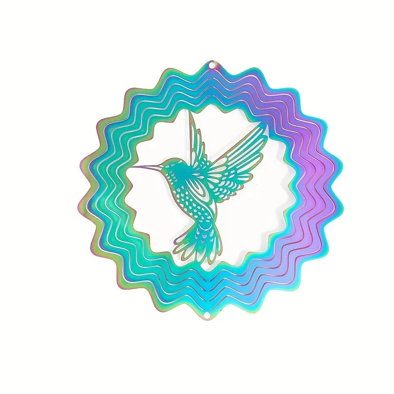 1 Stück bunter 3D-Kolibri, rotierender Windspiel-Anhänger, Metall-Windspinner, Gartenornament, Outdoor-Dekoration, Balkon, Fensterdekoration