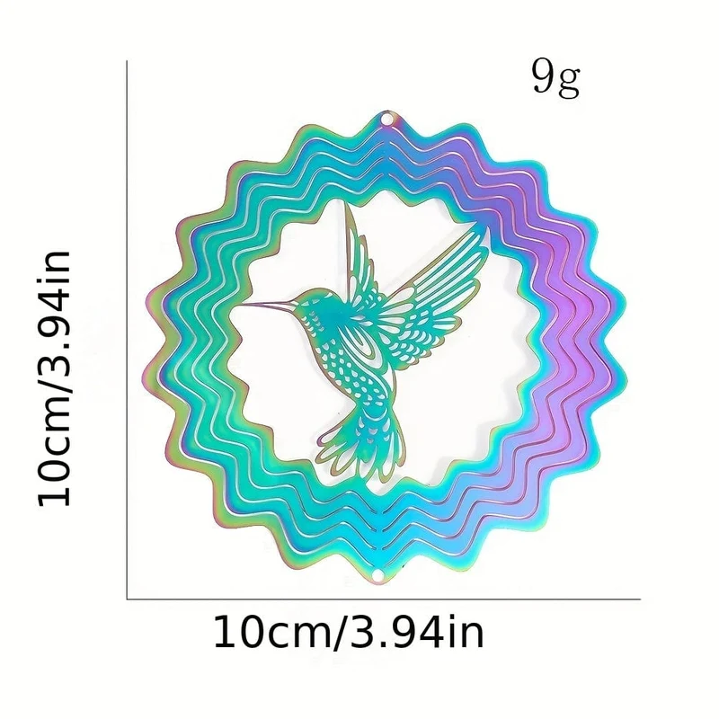 1 Stück bunter 3D-Kolibri, rotierender Windspiel-Anhänger, Metall-Windspinner, Gartenornament, Outdoor-Dekoration, Balkon, Fensterdekoration
