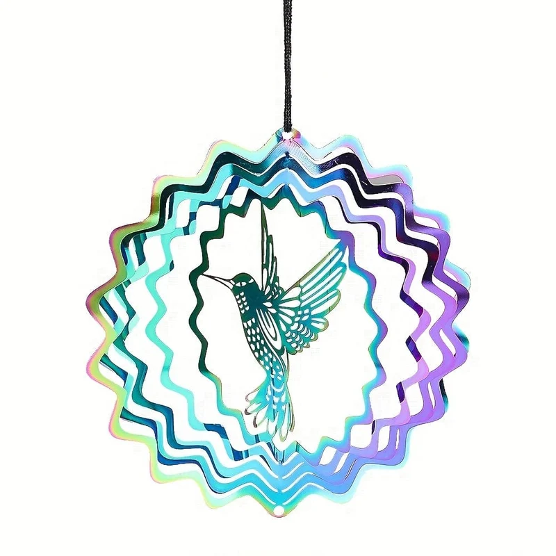 1 Stück bunter 3D-Kolibri, rotierender Windspiel-Anhänger, Metall-Windspinner, Gartenornament, Outdoor-Dekoration, Balkon, Fensterdekoration