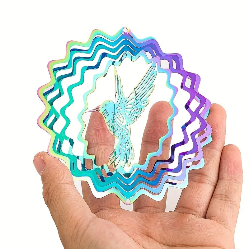 1 Stück bunter 3D-Kolibri, rotierender Windspiel-Anhänger, Metall-Windspinner, Gartenornament, Outdoor-Dekoration, Balkon, Fensterdekoration