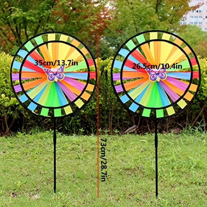 2/4 Stück doppellagige Drehteller-Windmühlen mit schwarzen Kanten und zweilagigen Windmühlen, doppellagige Windmühlen-Dekoration für Outdoor-Sportarten (zufällige Insekten)