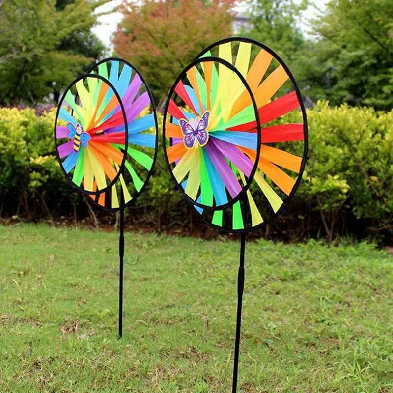 2/4 Stück doppellagige Drehteller-Windmühlen mit schwarzen Kanten und zweilagigen Windmühlen, doppellagige Windmühlen-Dekoration für Outdoor-Sportarten (zufällige Insekten)