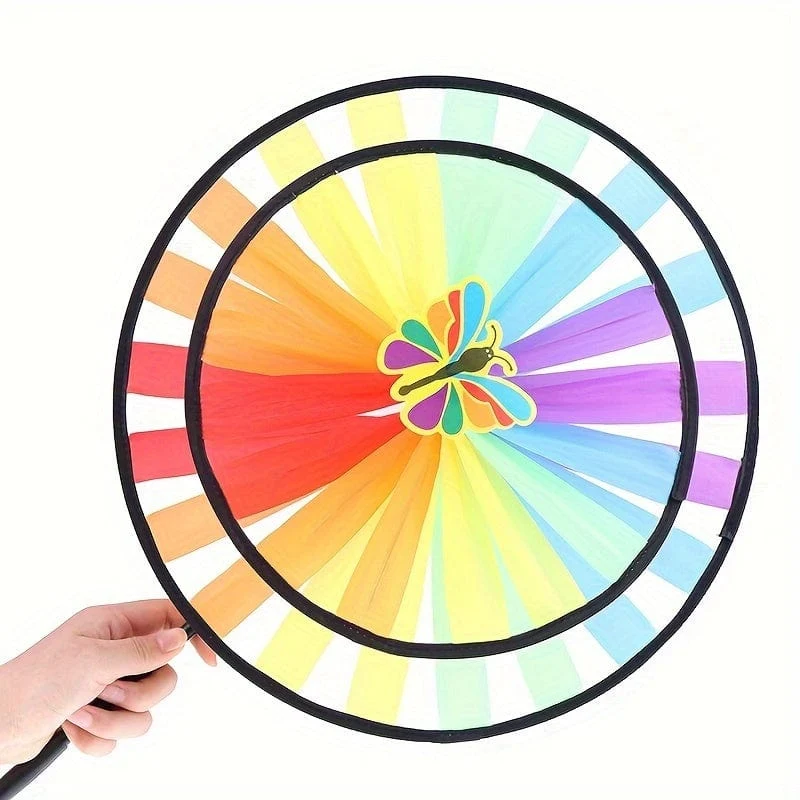 2/4 Stück doppellagige Drehteller-Windmühlen mit schwarzen Kanten und zweilagigen Windmühlen, doppellagige Windmühlen-Dekoration für Outdoor-Sportarten (zufällige Insekten)