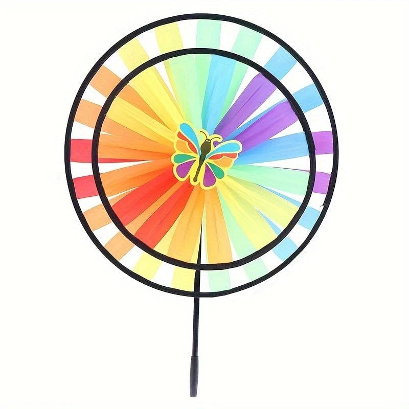 2/4 Stück doppellagige Drehteller-Windmühlen mit schwarzen Kanten und zweilagigen Windmühlen, doppellagige Windmühlen-Dekoration für Outdoor-Sportarten (zufällige Insekten)