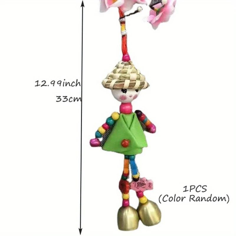 1pc Vogelscheuche Sunny Puppe Windspiel, Leder Gewebte Stroh Hut Puppe Hängen Dekor, Kreative Geschenk (Farbe Zufällig)