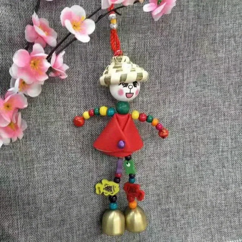 1pc Vogelscheuche Sunny Puppe Windspiel, Leder Gewebte Stroh Hut Puppe Hängen Dekor, Kreative Geschenk (Farbe Zufällig)