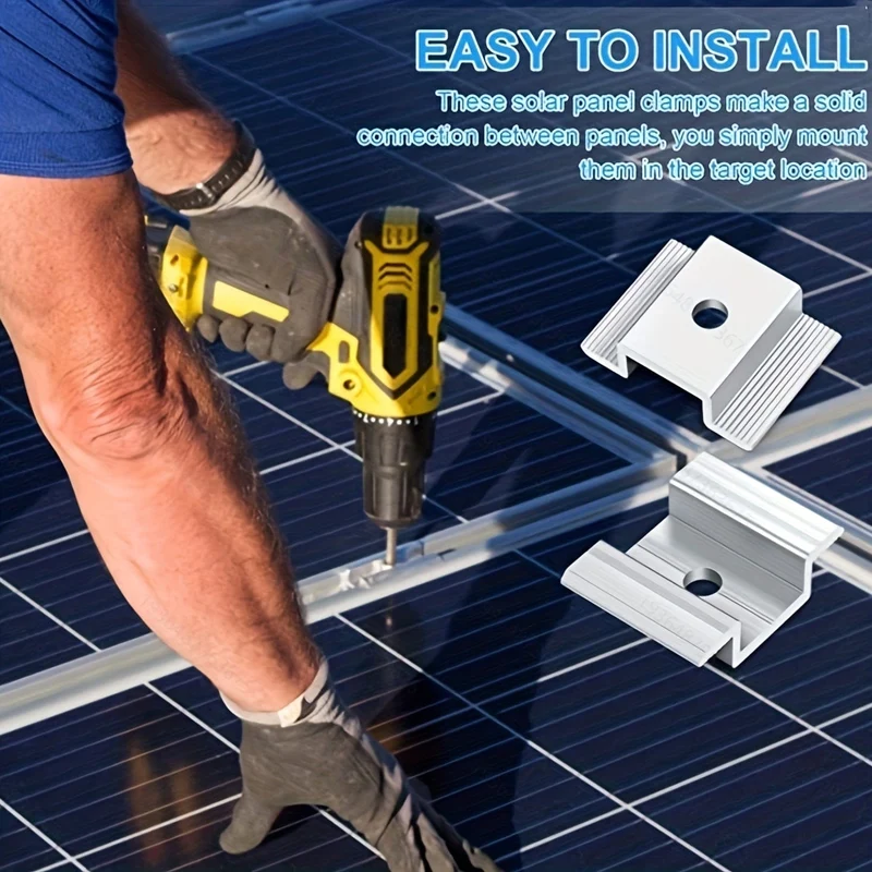 4 Stück Panel-Mittelklemmen, Solarpanel-Halterung, Aluminium-Montagezubehör, Aluminium-Solar-Mittelklemme für die Solarpanel-Montage, Solarpanel-Mittelklemme