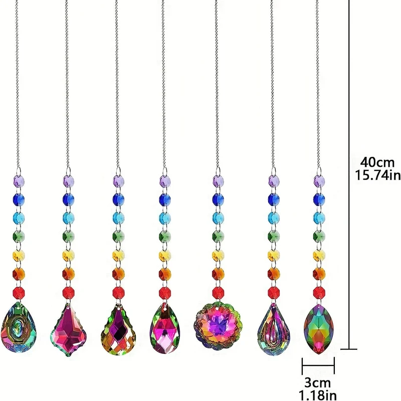 7 Stück bunte Kristallfänger zum Aufhängen, Lichtfänger mit Chakra-Perlen, Kette, Anhänger, Dekoration, Kristallprisma für Fenster, Haus, Garten, Weihnachtsfeier, Hochzeitsdekoration