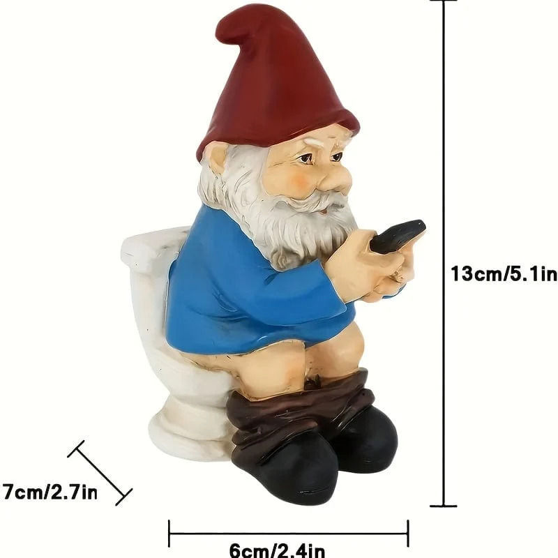 1 Stück, Cartoon-Zwerg, hockende Toilette, Kunstharz, Kunsthandwerk, Garten, Garten, kreative Kunst, Mikro-Landschaftsskulptur