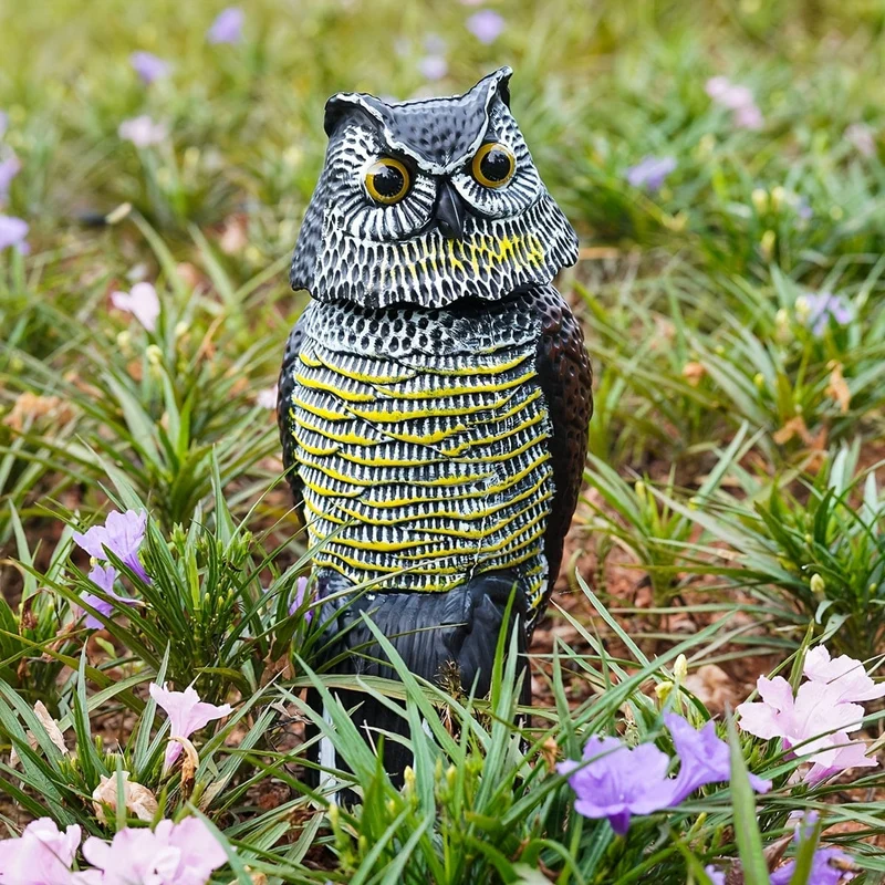 1 Stück, verscheuchen Sie Vögel, Eichhörnchen und Mäuse mit dieser realistischen künstlichen Eulenstatue – Schädlingsabwehrmittel mit rotierendem Kopf!