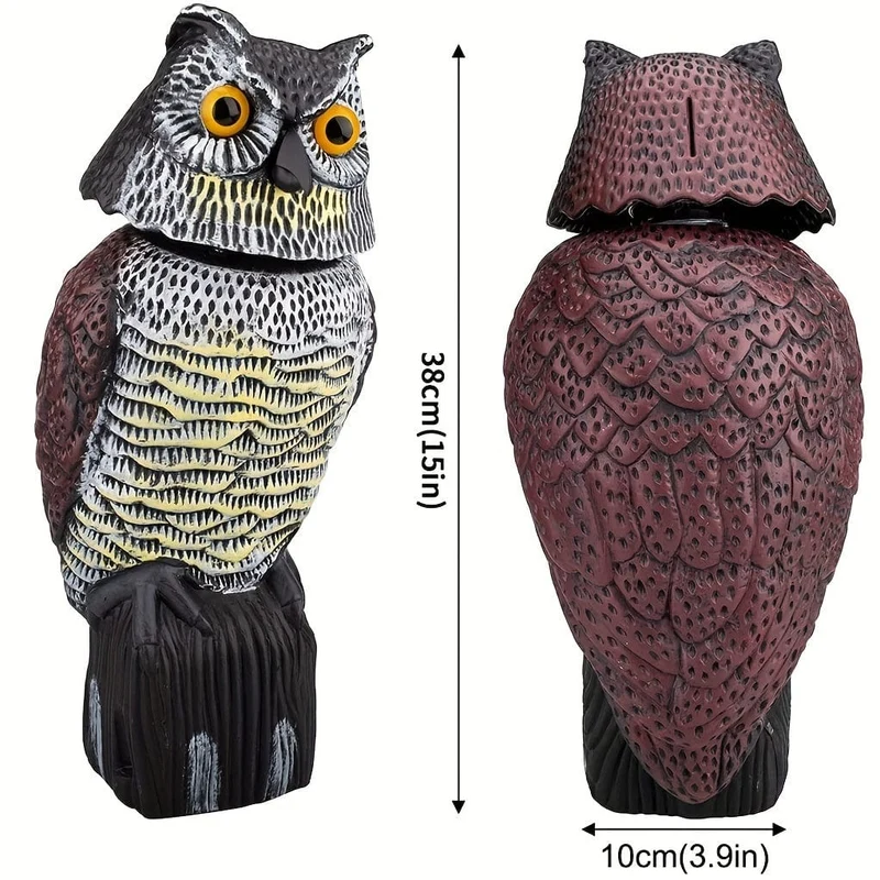 1 Stück, verscheuchen Sie Vögel, Eichhörnchen und Mäuse mit dieser realistischen künstlichen Eulenstatue – Schädlingsabwehrmittel mit rotierendem Kopf!