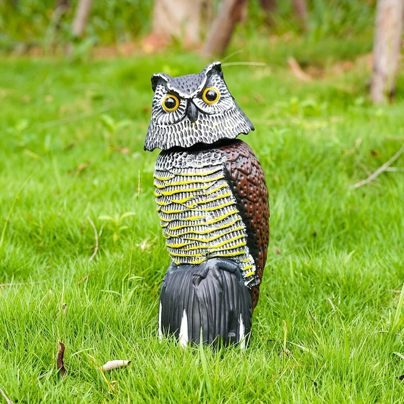 1 Stück, verscheuchen Sie Vögel, Eichhörnchen und Mäuse mit dieser realistischen künstlichen Eulenstatue – Schädlingsabwehrmittel mit rotierendem Kopf!