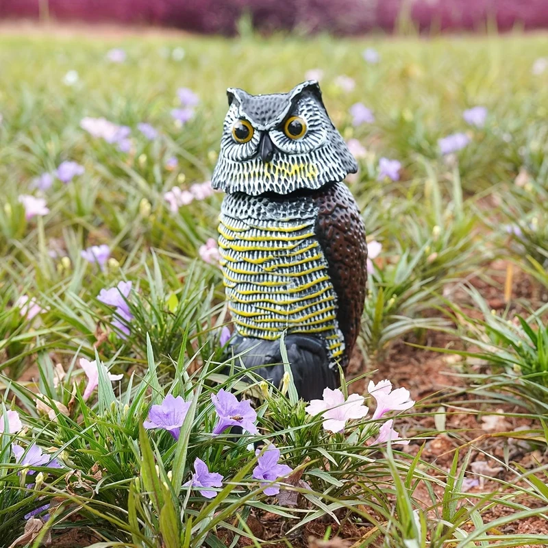 1 Stück, verscheuchen Sie Vögel, Eichhörnchen und Mäuse mit dieser realistischen künstlichen Eulenstatue – Schädlingsabwehrmittel mit rotierendem Kopf!
