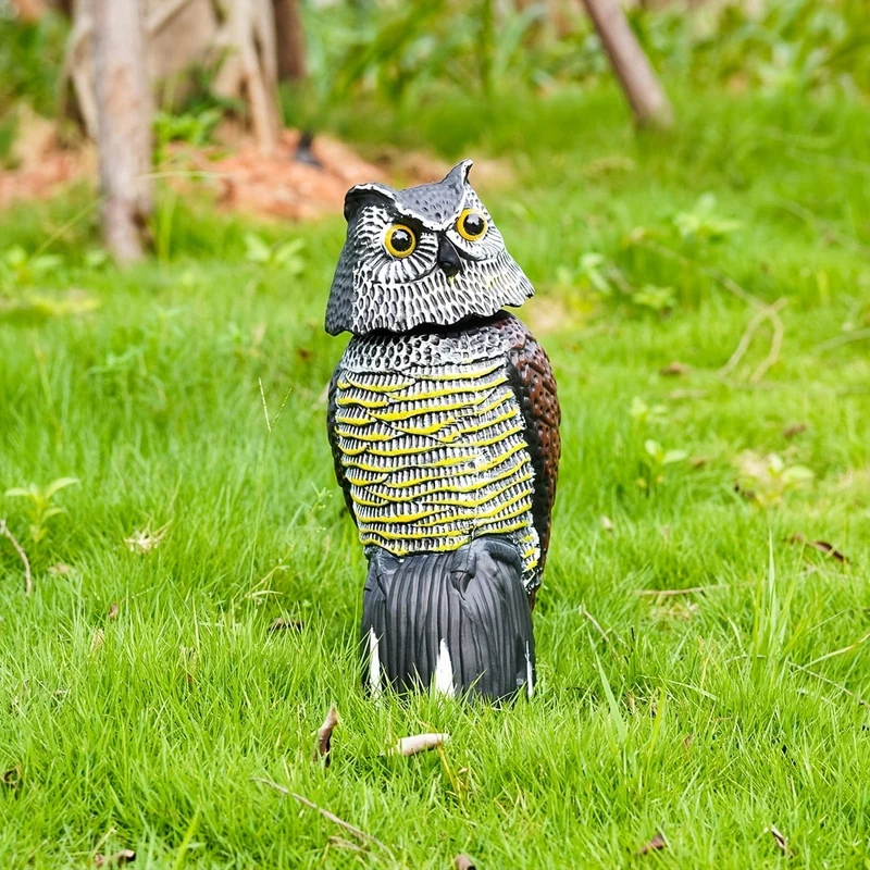 1 Stück, verscheuchen Sie Vögel, Eichhörnchen und Mäuse mit dieser realistischen künstlichen Eulenstatue – Schädlingsabwehrmittel mit rotierendem Kopf!