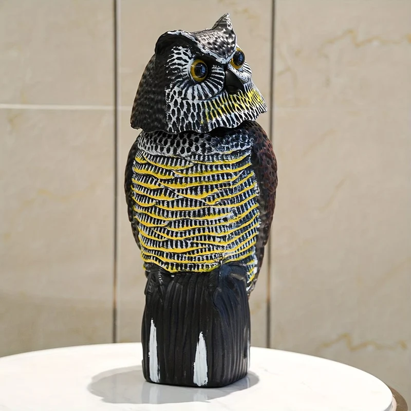 1 Stück, verscheuchen Sie Vögel, Eichhörnchen und Mäuse mit dieser realistischen künstlichen Eulenstatue – Schädlingsabwehrmittel mit rotierendem Kopf!