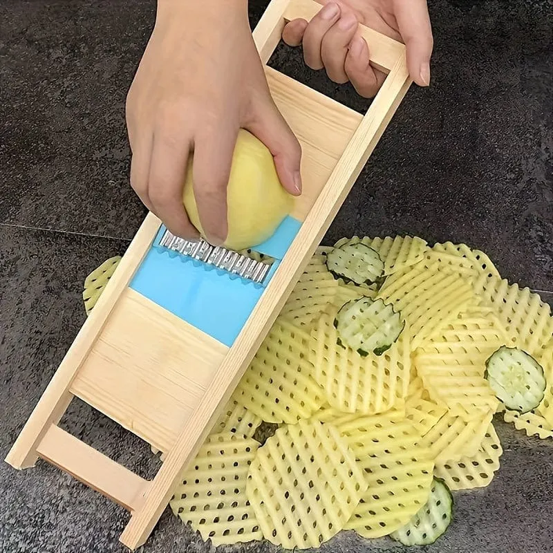 1 Stück, Kartoffel-Gitterschneider, gewellter Häcksler aus Holz, Kartoffelschneider, Gemüseschneider, multifunktionale Gurkenschneider, Gemüseschneider, Küchenutensilien, Küchenhelfer