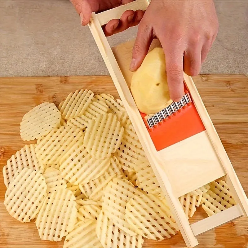 1 Stück, Kartoffel-Gitterschneider, gewellter Häcksler aus Holz, Kartoffelschneider, Gemüseschneider, multifunktionale Gurkenschneider, Gemüseschneider, Küchenutensilien, Küchenhelfer