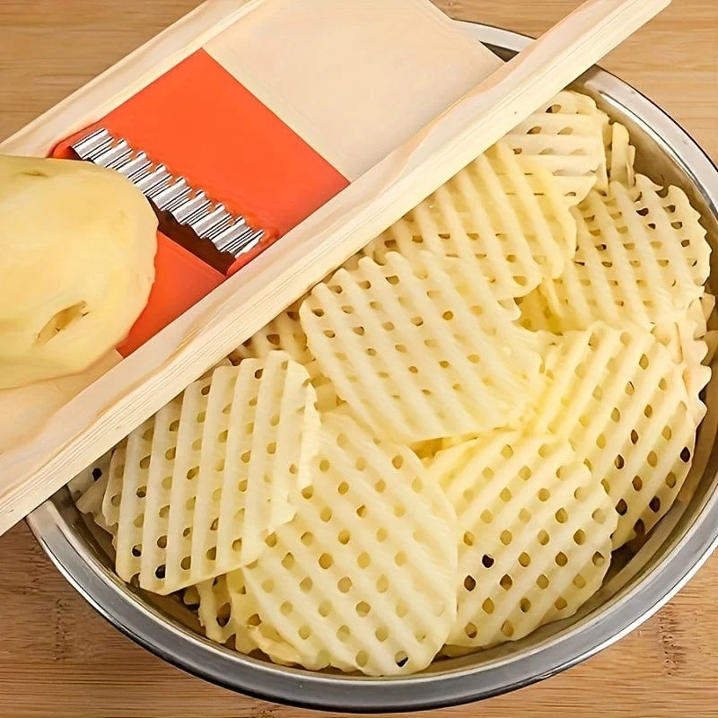 1 Stück, Kartoffel-Gitterschneider, gewellter Häcksler aus Holz, Kartoffelschneider, Gemüseschneider, multifunktionale Gurkenschneider, Gemüseschneider, Küchenutensilien, Küchenhelfer