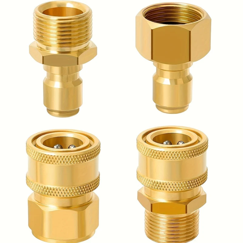4 Packungen Hochdruckreiniger-Schnellkupplungs-Adapter-Set, M22-15 mm auf 3/8 Zoll Schnellkupplungen, komplett aus massivem Messing, kompatibel mit elektrischen Hochdruckreinigern von Sun Joe, Campbell, MI-TM und Stanley