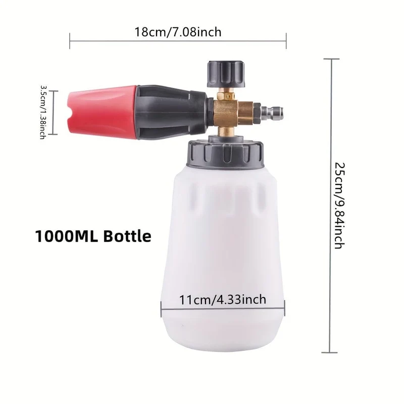 1pc Schnee Schaum Kanone Lanze Mit 1000ML Flasche Hochdruckreiniger Auto Waschen Klar Schnee Kanone Große Öffnung, 1/4 Quick Connect