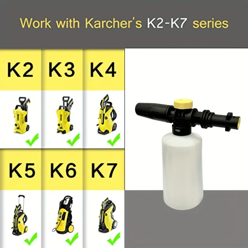 1-teiliges Schaumkanonen-Jet-Flaschen-Schneeschaum-Lanzen-Waschset für Karcher K2 K3 K4 K5 K6 K7 K-Serie, Seifengenerator, Hochdruckreiniger, Auto-Schaumer, Wäsche, verstellbare Sprühdüse, 700 ml